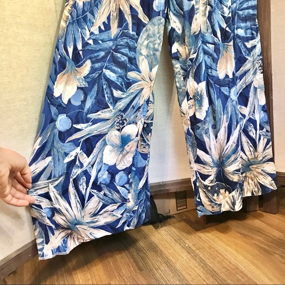 Vintage TALL GIRL jumpsuit one piece tropical floral extra wide flowy legs - Picture 3 of 16